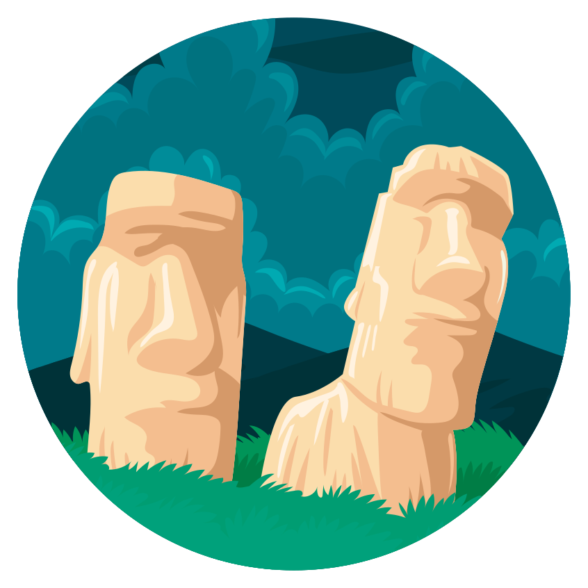 Tapete vinílico de mapa mundial silhueta de estátuas moai - TenStickers