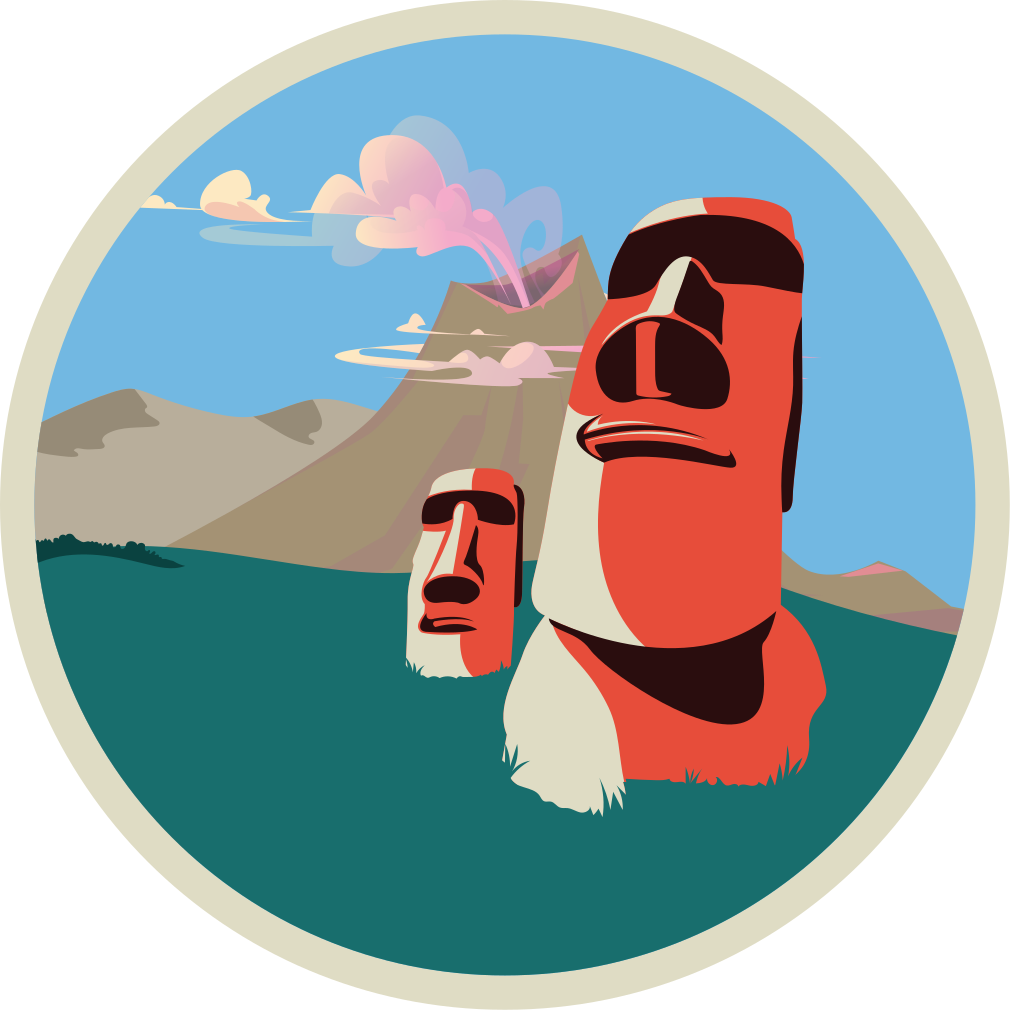 Tapete vinílico de mapa mundial ilustração de estátuas moai - TenStickers