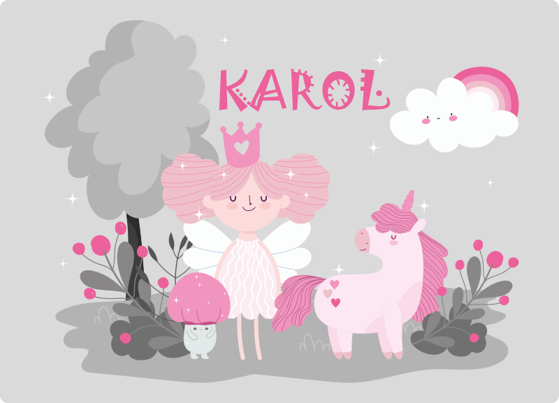 Tapete em vinil infantil cena de conto de fadas com nome - TenStickers