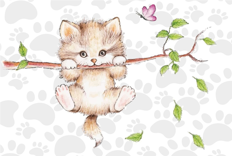 Tapete vinílico de animais gatinho fofo pendurado - TenStickers