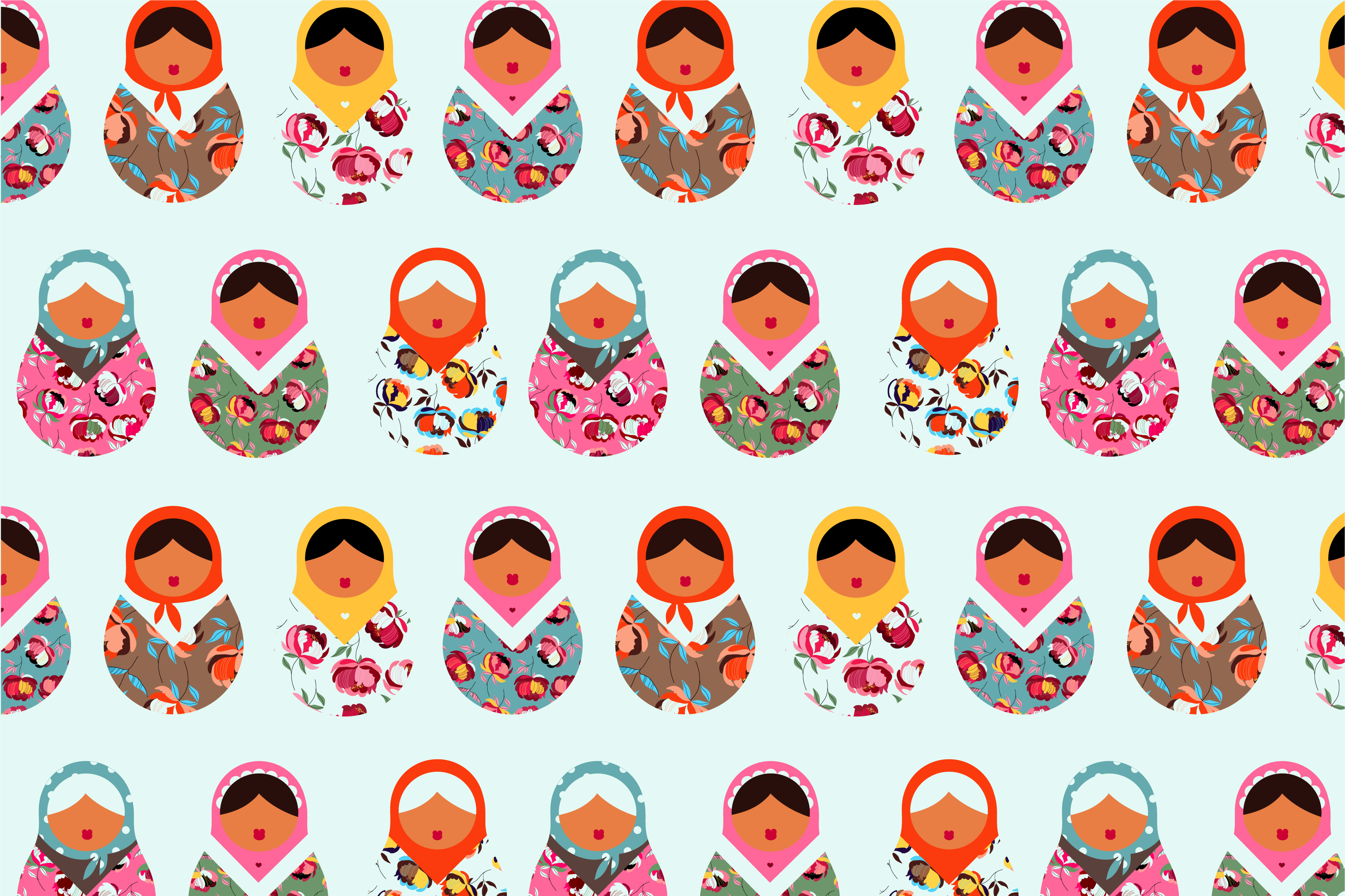 Tapete vinílico etnicas bonecas matryoshka vibrantes - TenStickers