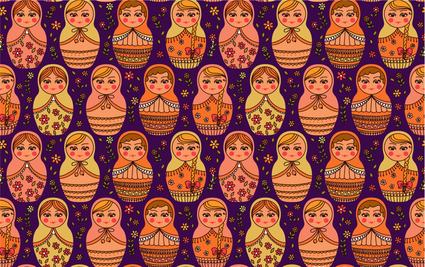 Tapete vinílico etnicas bonecas matryoshka coloridas - TenStickers