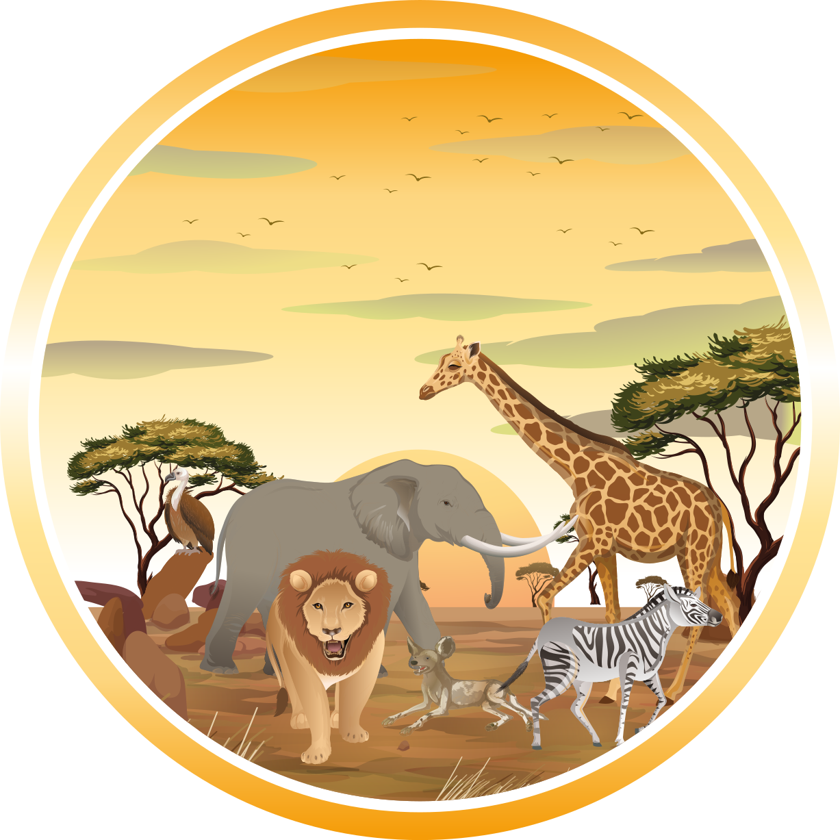 Animais africanos com tapete de animais de plantas - TenStickers