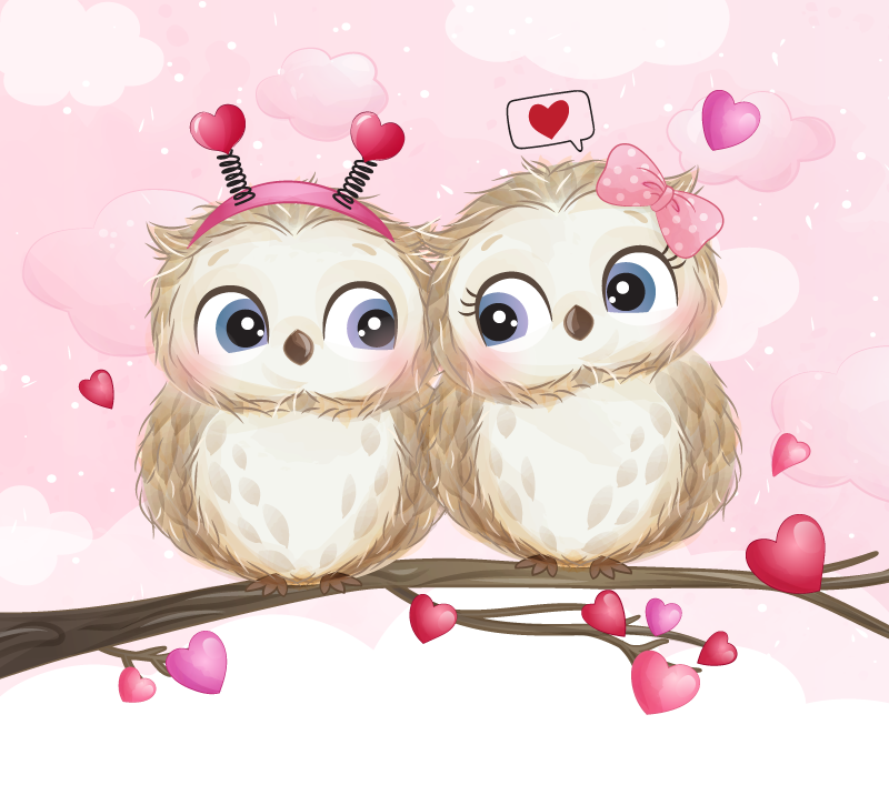 Tapete vinílico quarto casal de corujas fofo - TenStickers