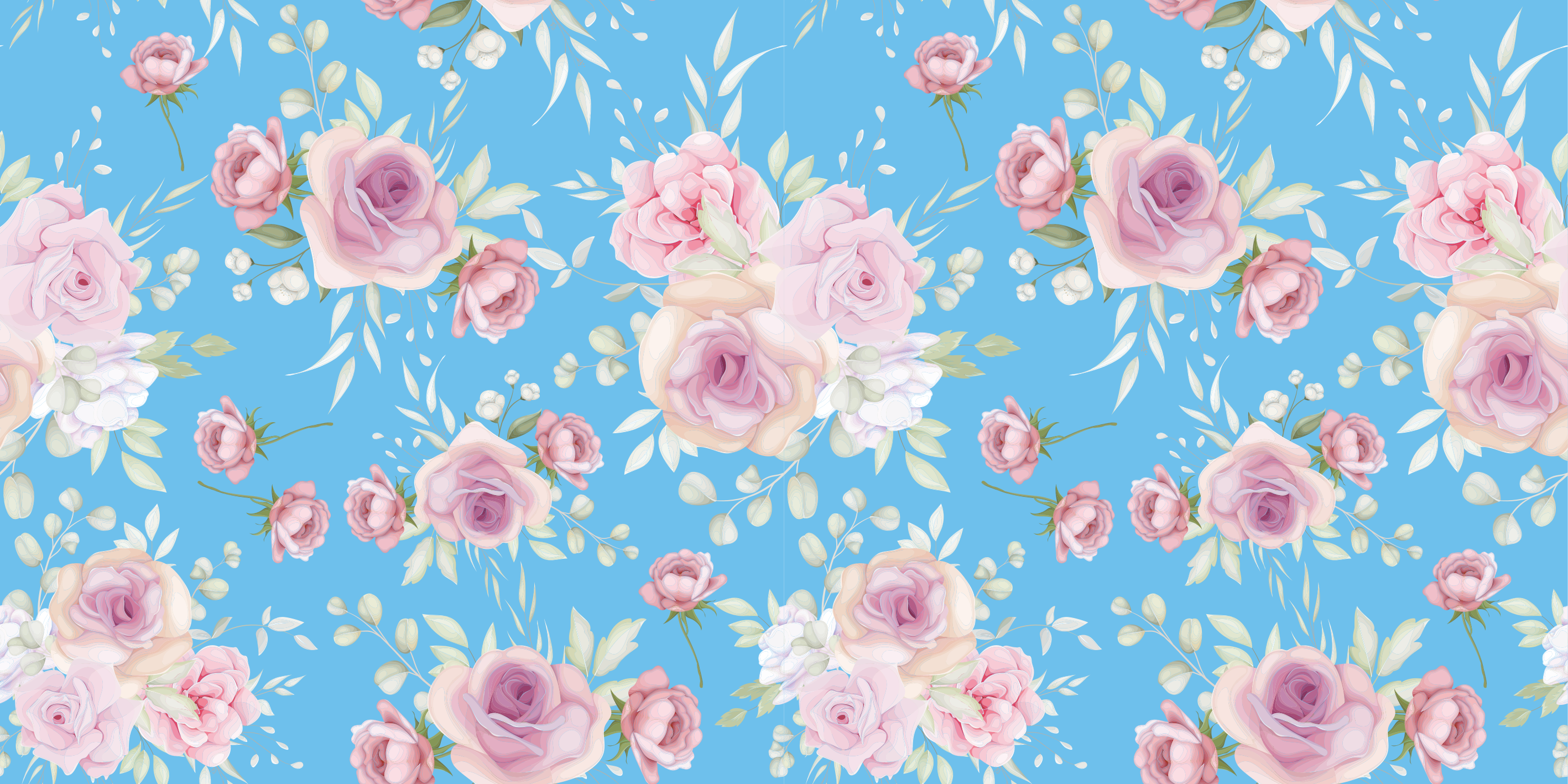 Tapete vinílico flores e plantas flores rosas em azul - TenStickers