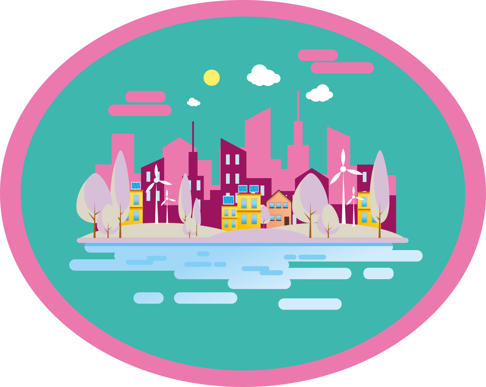 Tapete em vinil infantil paisagem urbana colorida - TenStickers