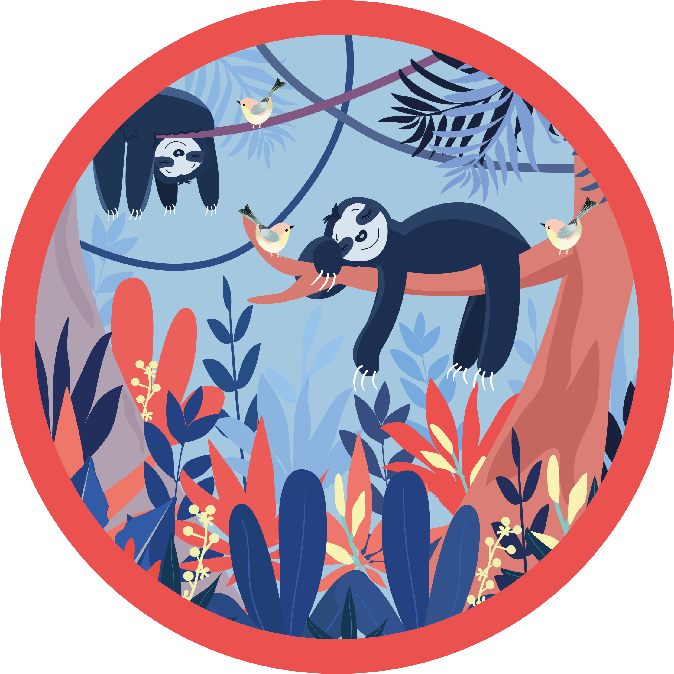 Tapete vinílico estampa de animal cena de selva de preguiça - TenStickers