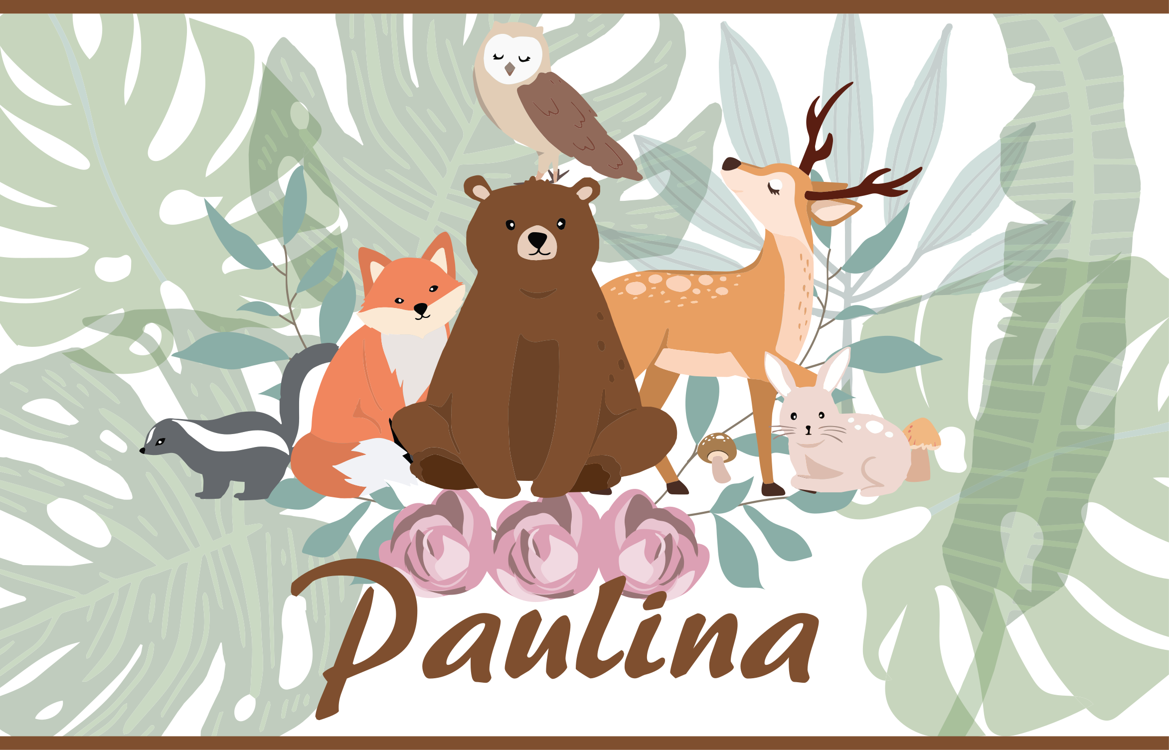 Tapete para animais personalizado feminino com animais da florest - TenStickers