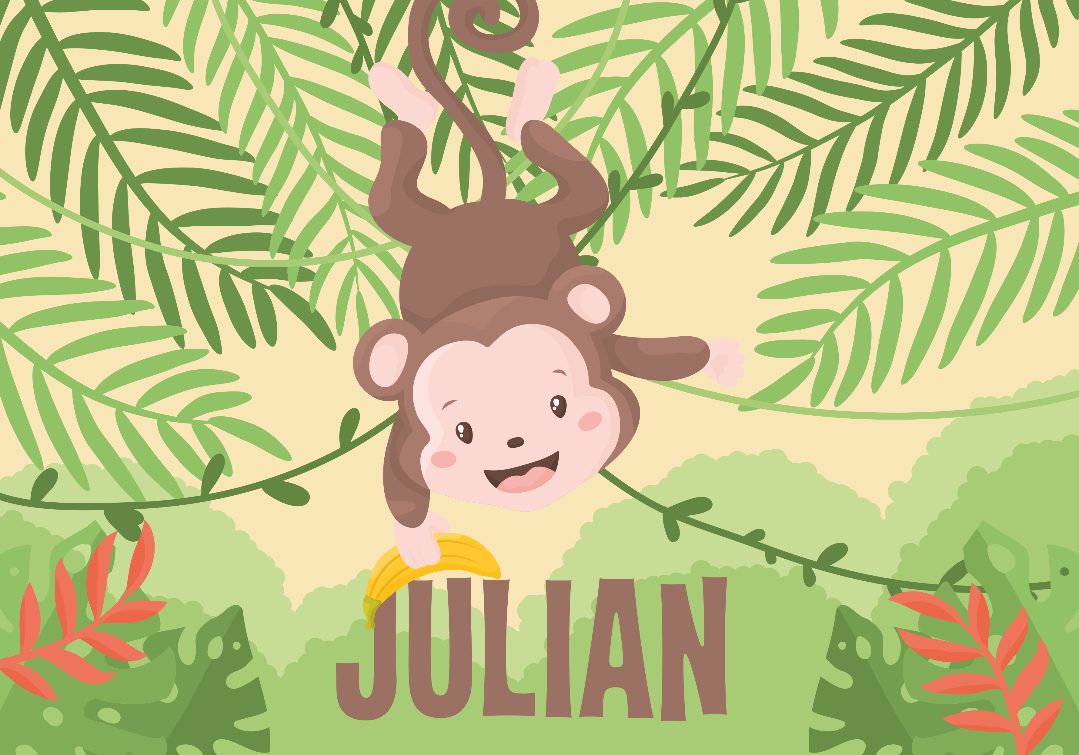 Tapete vinílico com nome tema de macaco brincalhão - TenStickers