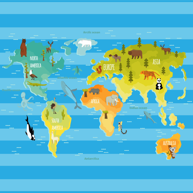 Tapete vinílico de mapa mundial listrado azul - TenStickers