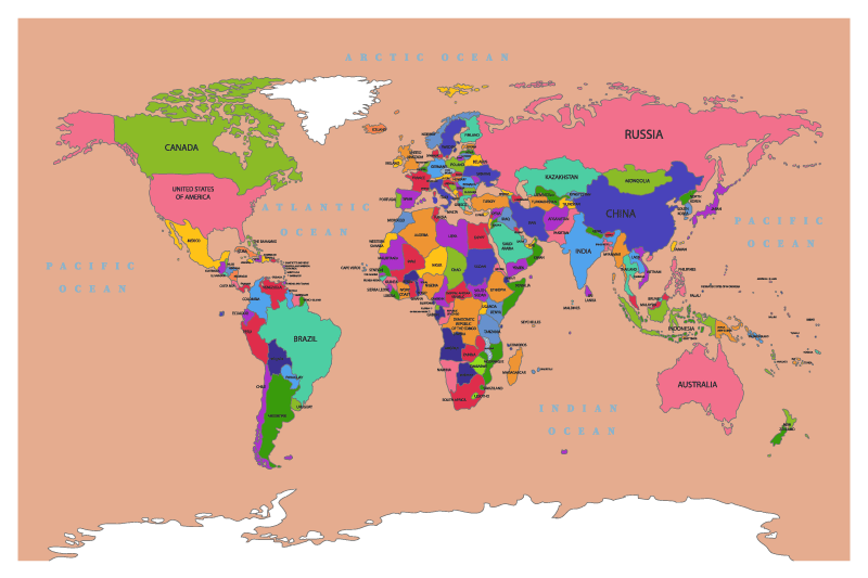Tapete vinílico de mapa mundial visão geral bege - TenStickers