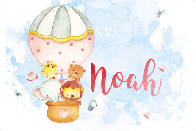 Tapete vinílico para bebés aventura de balão com nome - TenStickers