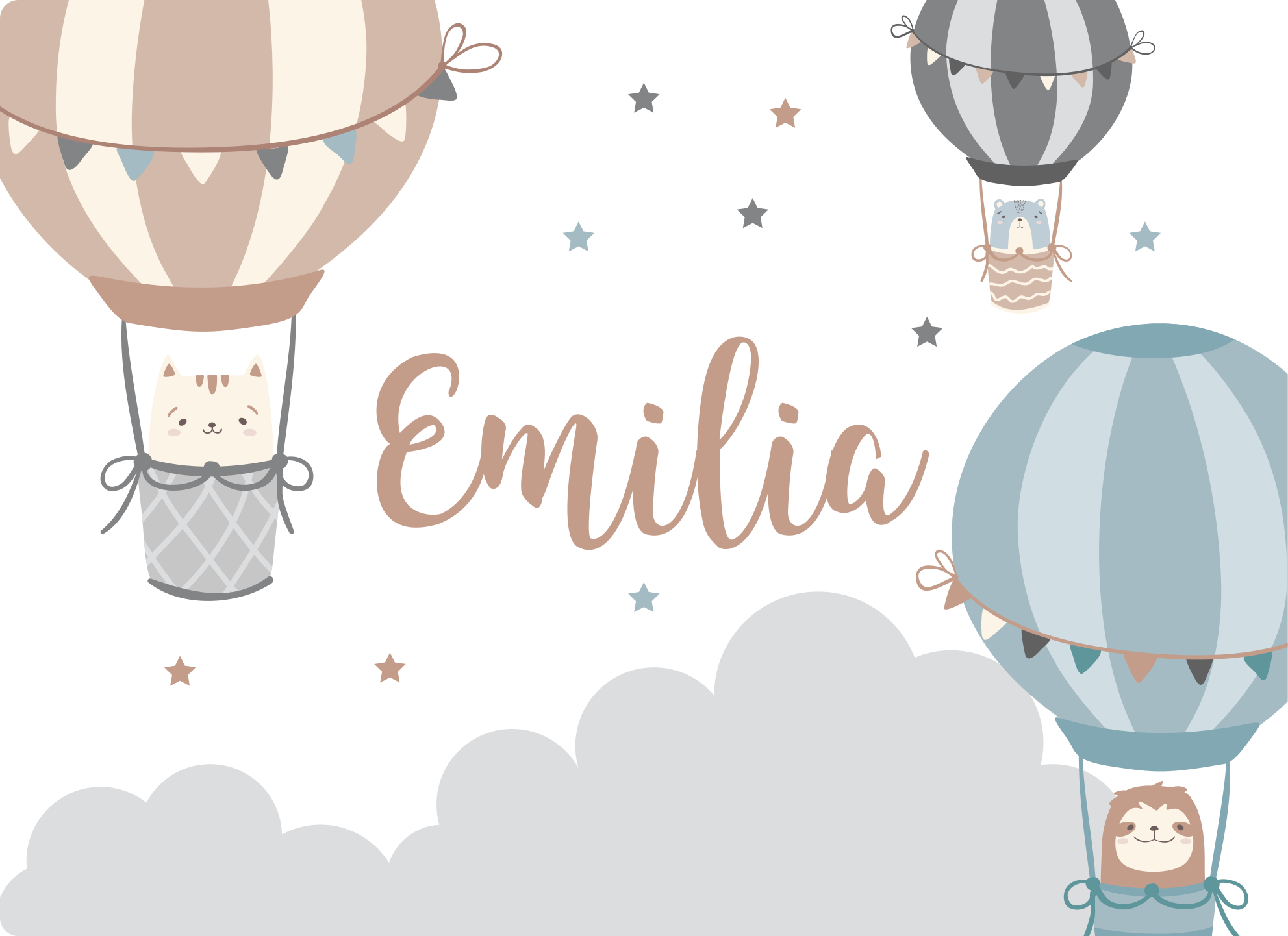 Tapete vinílico com nome balões aéreos - TenStickers