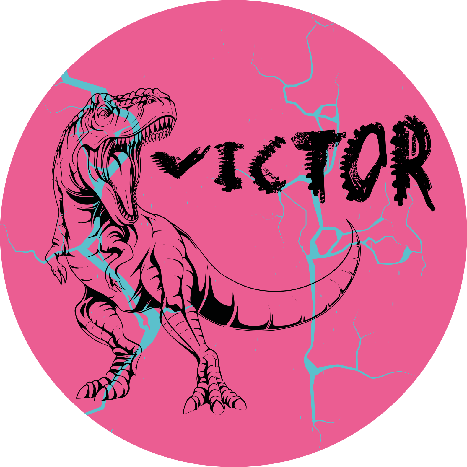 Tapete em vinil infantil t-rex rosa com nome - TenStickers