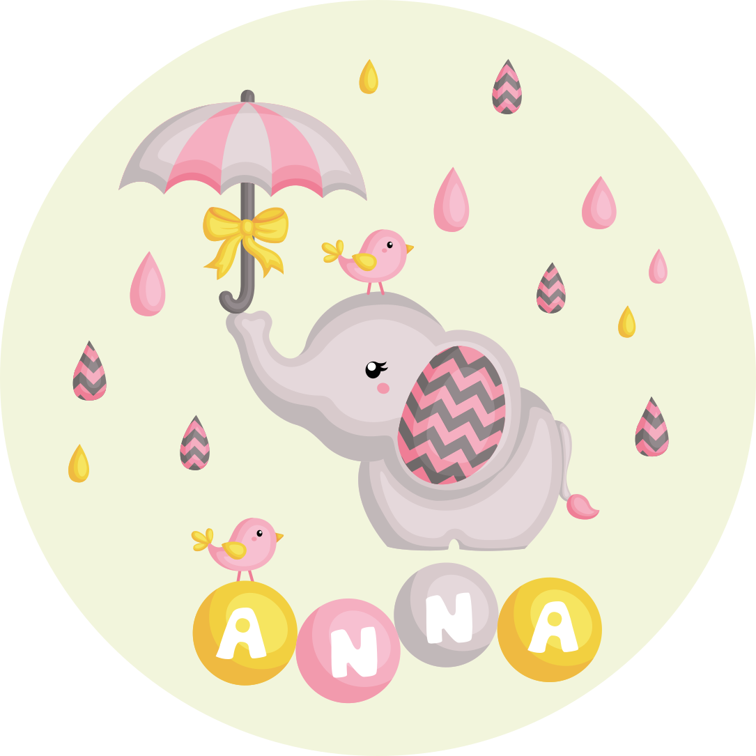 Tapete vinílico com nome design fofo de elefante - TenStickers