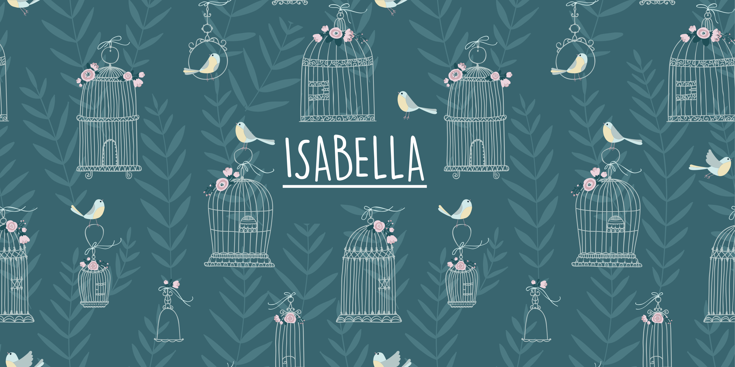 Tapete vinílico com nome padrão floral de gaiola de pássaros - TenStickers