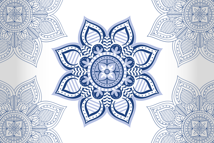 Tapete vinílico de mandala floral azul intrincado - TenStickers