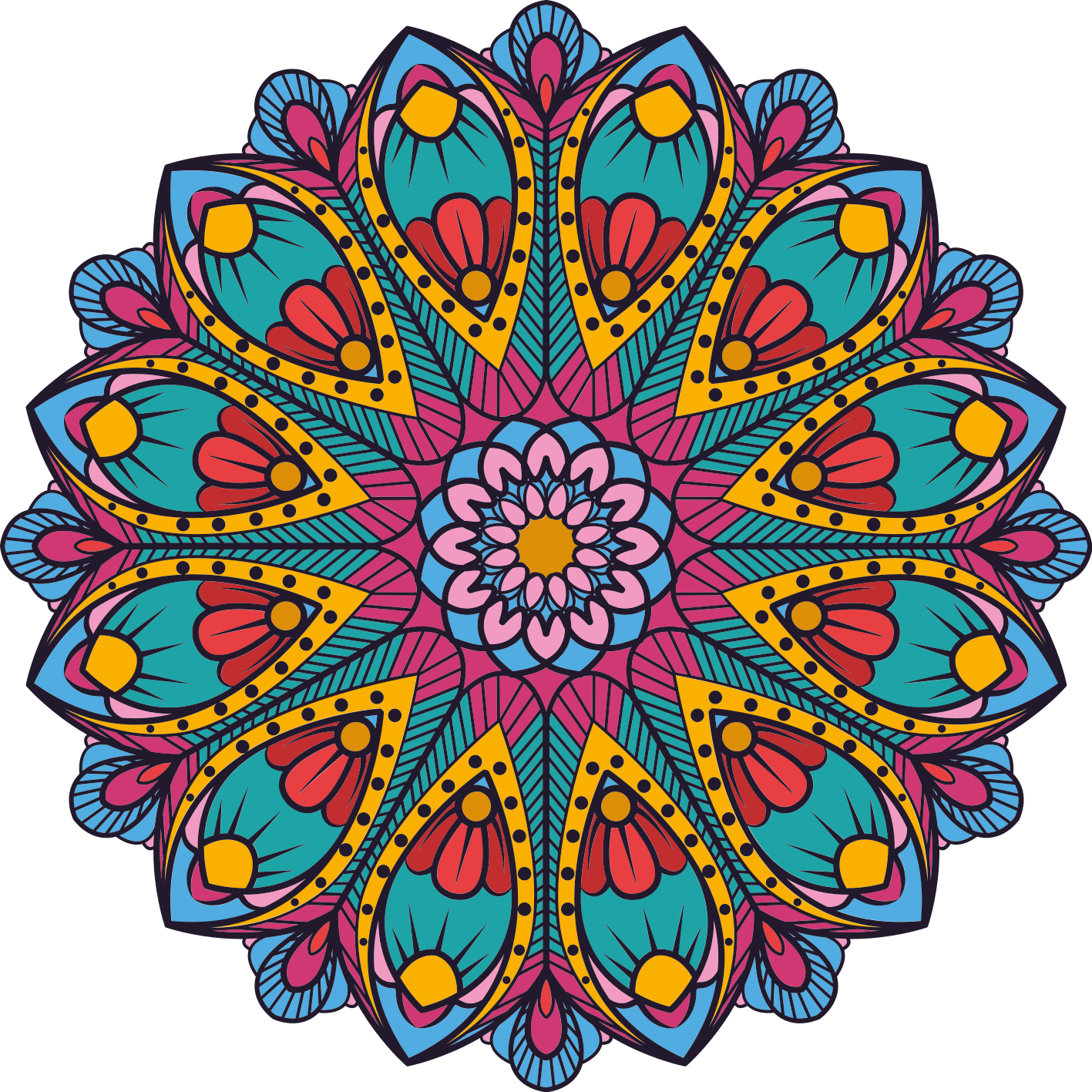 Tapete vinílico de mandala ilustração floral colorida - TenStickers