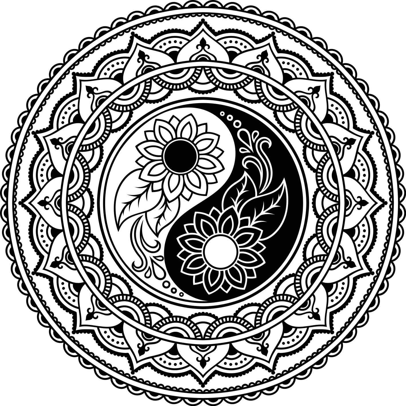 Tapete vinílico de mandala girassóis yin yang - TenStickers