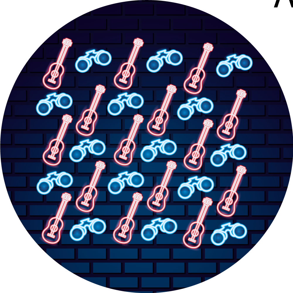 Tapete vinílico juvenil padrões musicais de neon - TenStickers