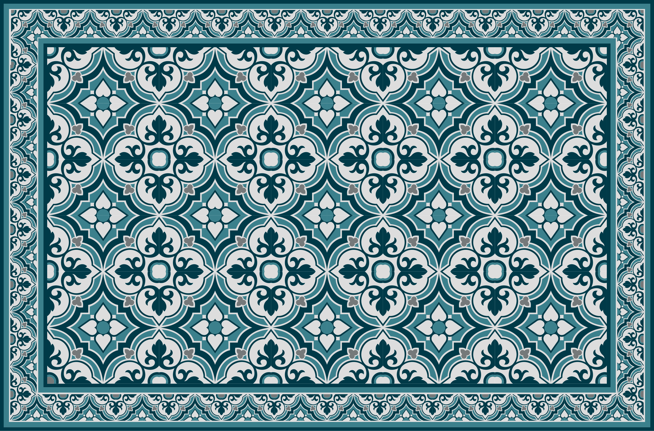 Tapete clássico de azulejos de flores ciano e azul - TenStickers
