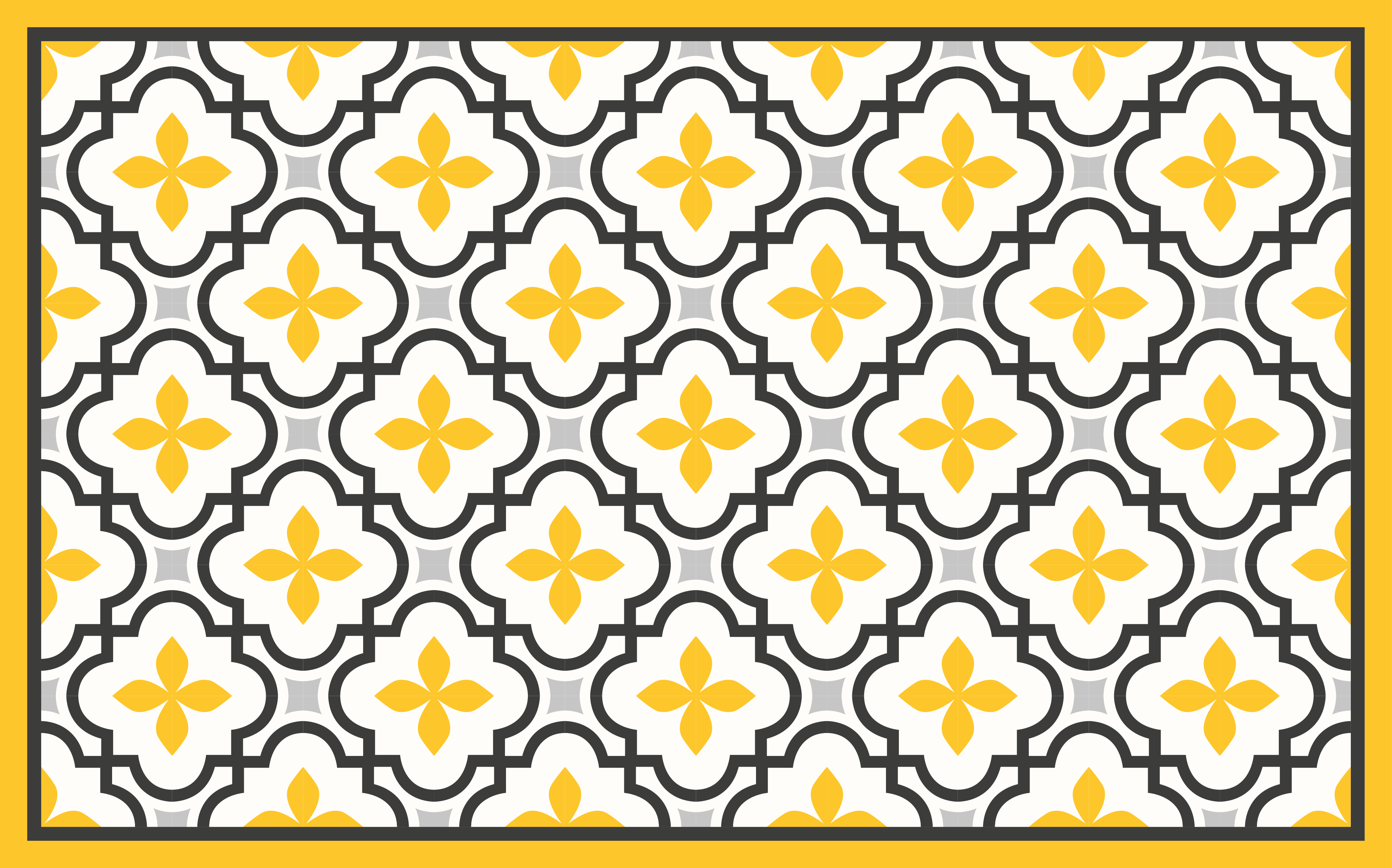 Tapete de ladrilhos com padrão de flores cinza e amarelo - TenStickers