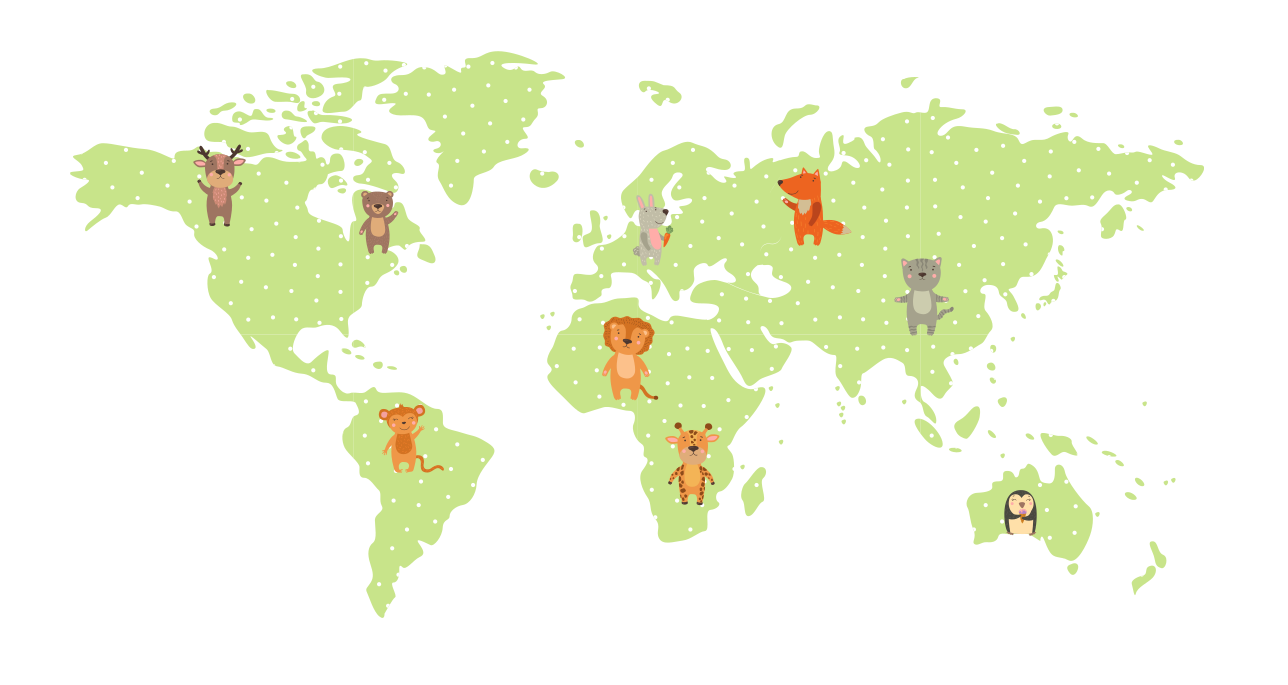 Tapete vinílico de mapa mundial fauna infantil minimalista - TenStickers