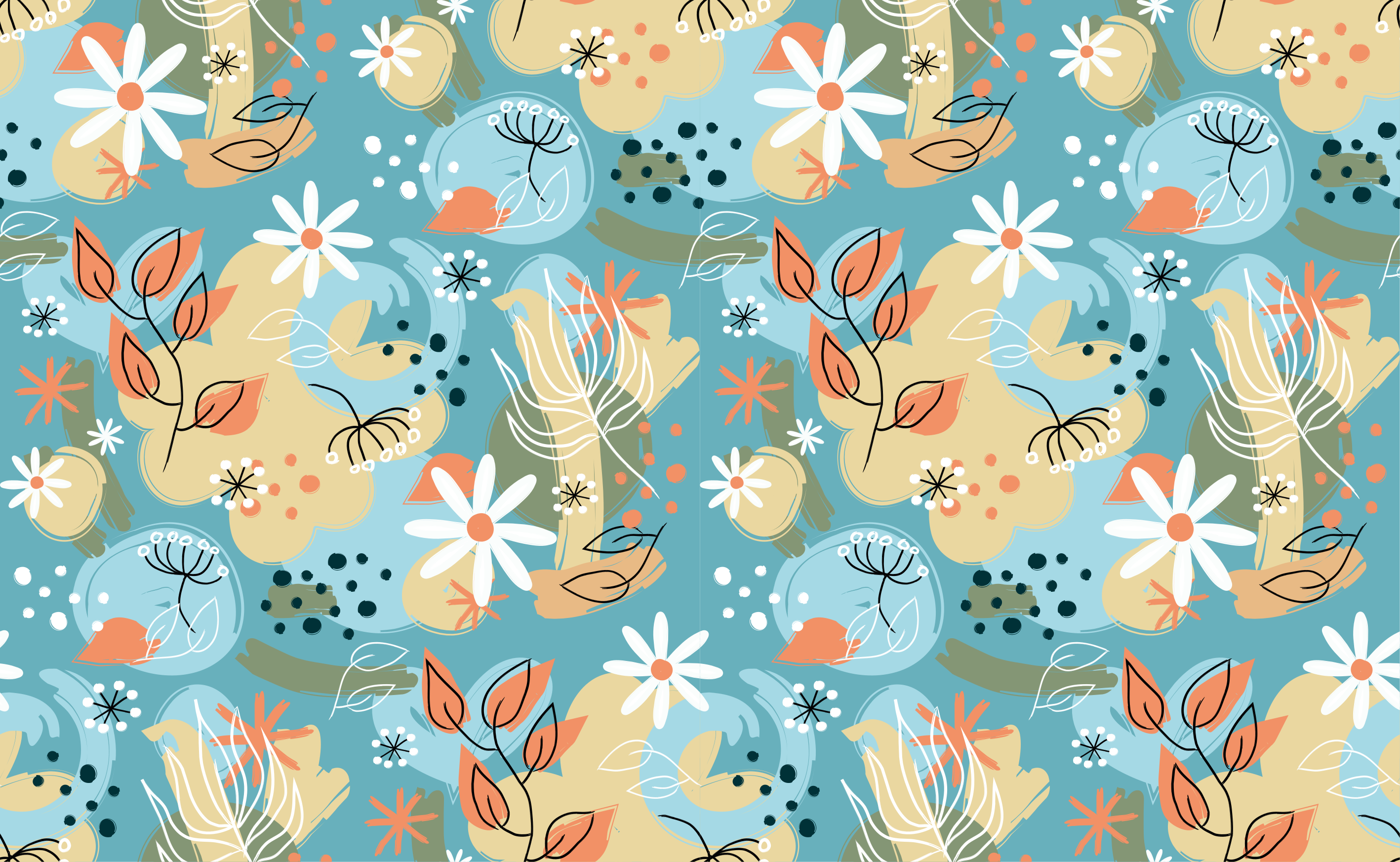 Tapete vinílico flores e plantas padrões abstratos - TenStickers