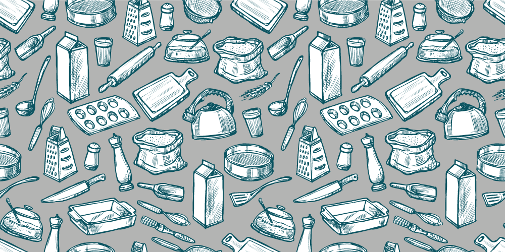 Tapete vinílico cozinha padrão utensílios de cozinha - TenStickers