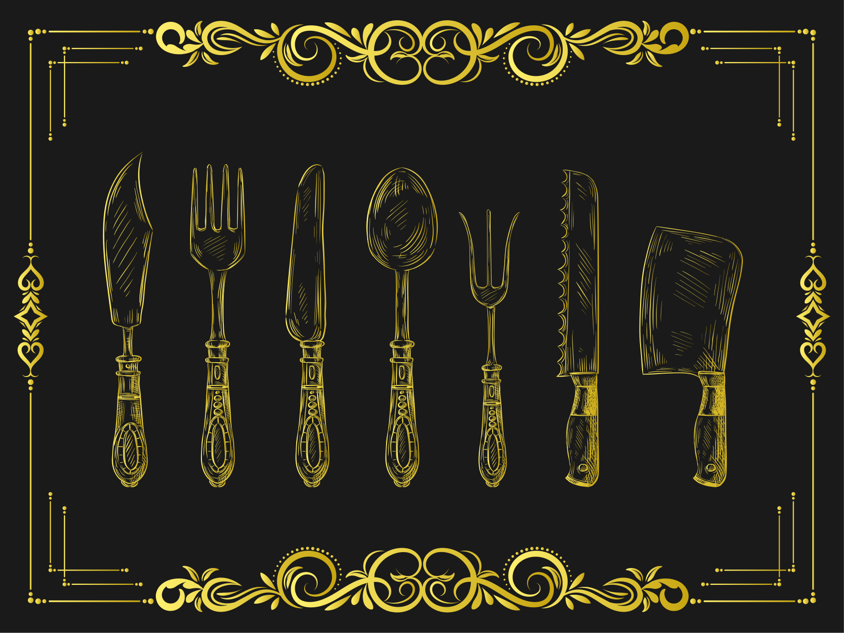 Tapete vinílico cozinha contornos de utensílios - TenStickers