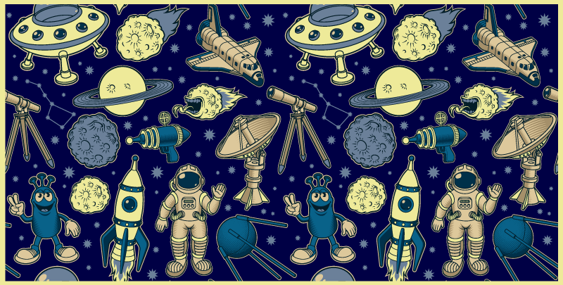 Planetas, astronautas e tapete estelar de foguete - TenStickers