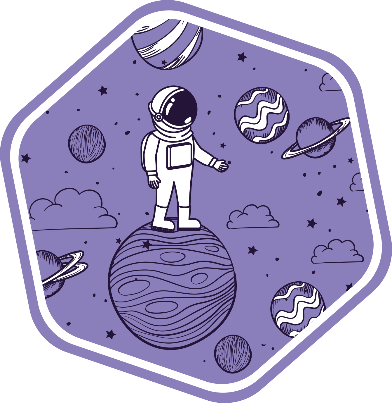 Desenho de astronauta com tapete de quarto de planetas - TenStickers