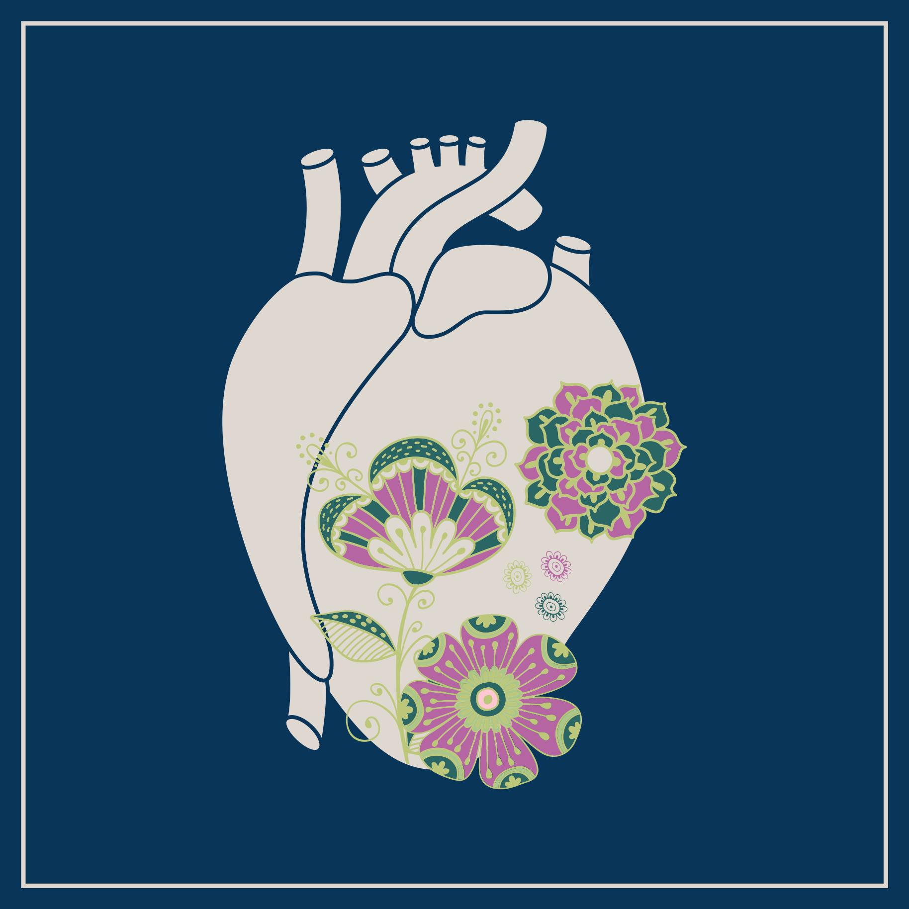 Tapete vinílico nórdico padrão floral de coração - TenStickers