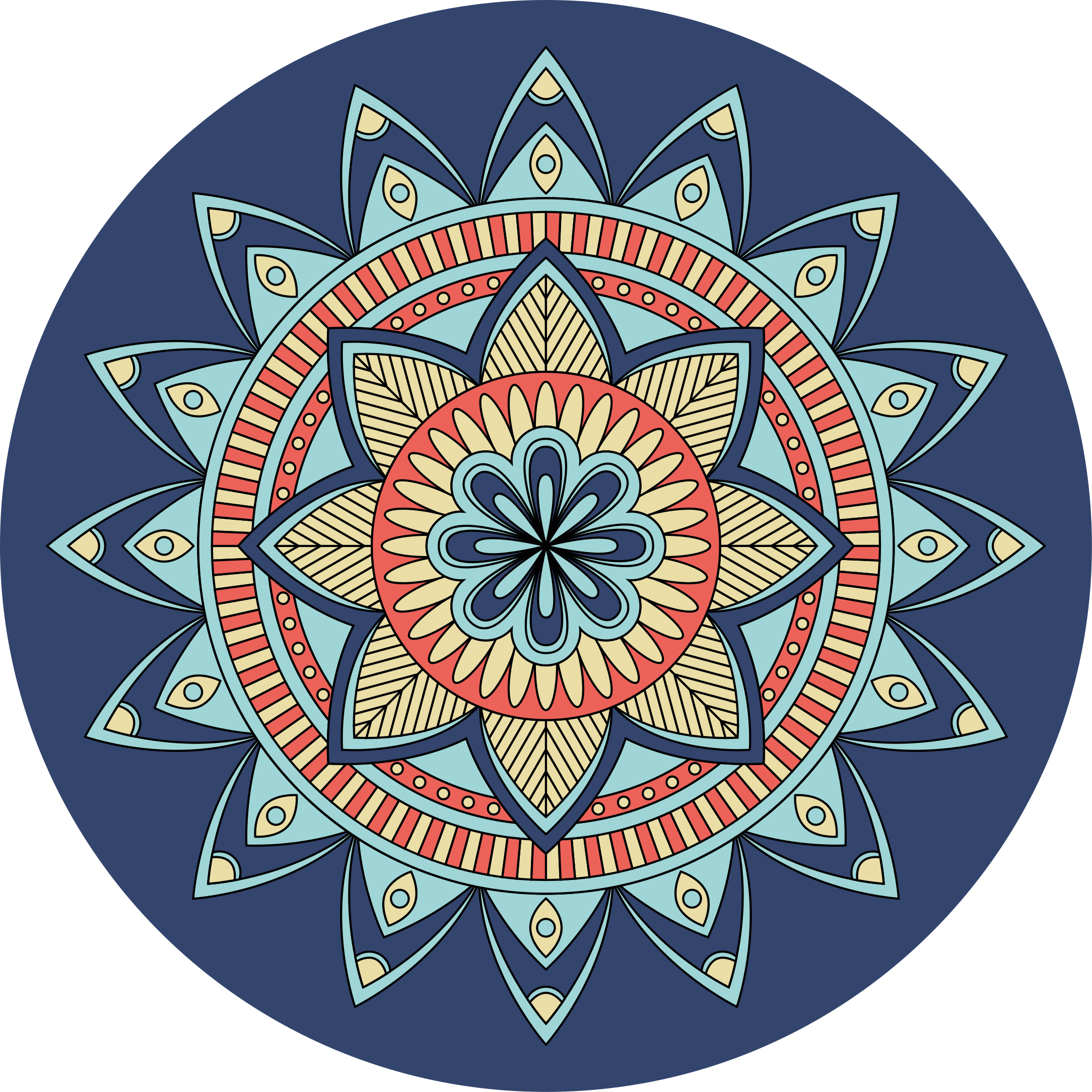 Tapete mandala de vinil floral azul e vermelho - TenStickers