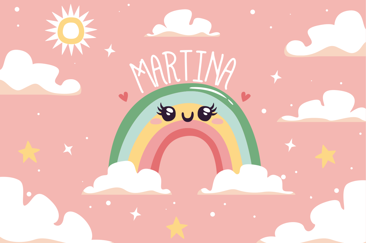 Belo arco-íris com nuvens com tapete de nome - TenStickers