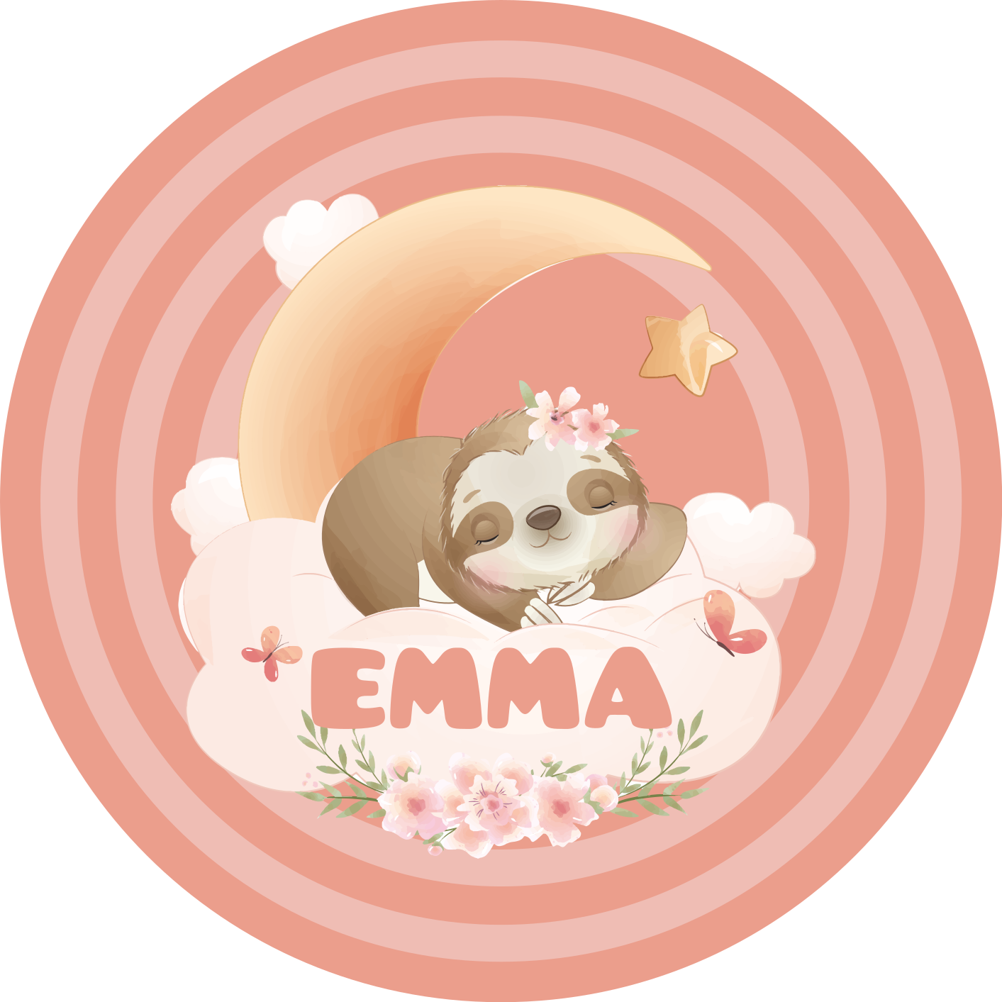 Tapete vinílico com nome design fofo de preguiça - TenStickers