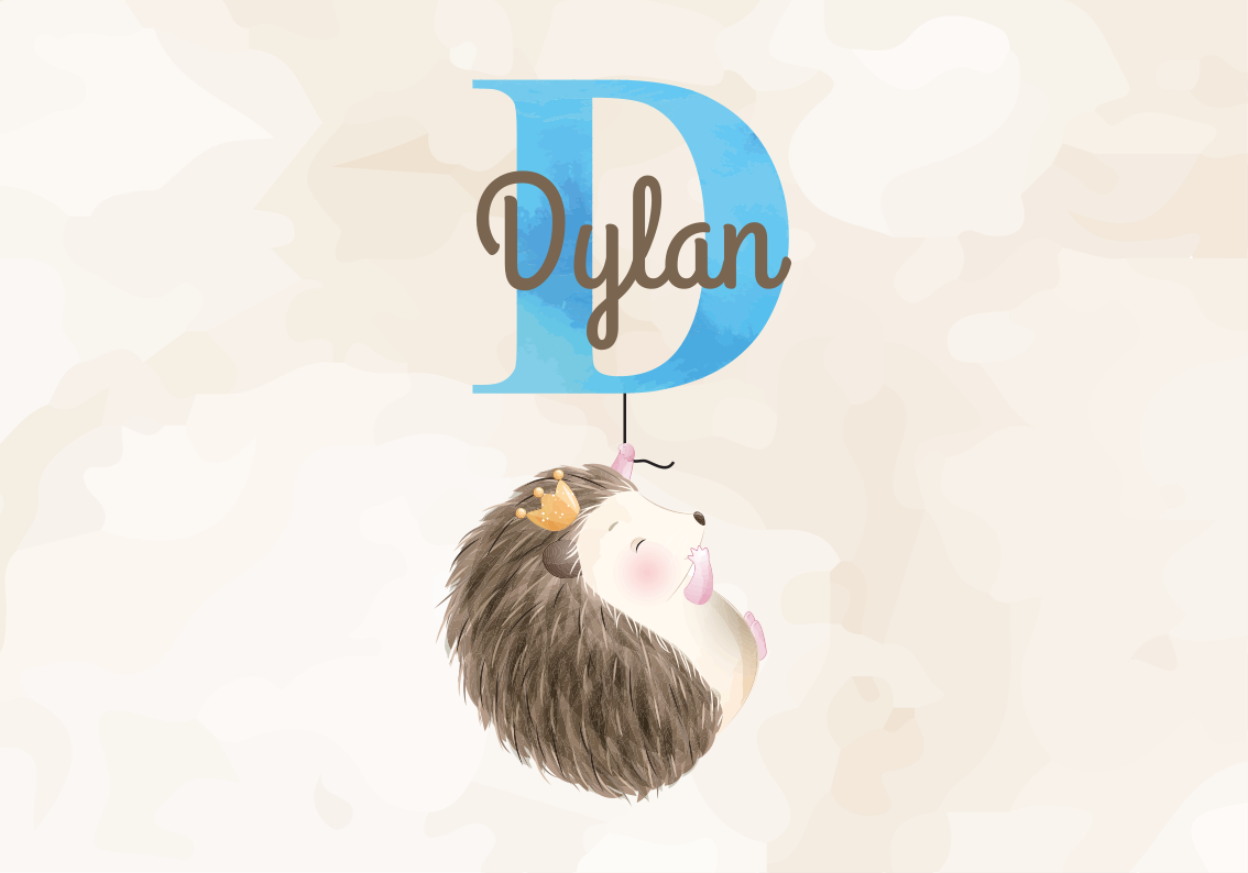 Tapete vinílico com nome inicial de ouriço fofo - TenStickers