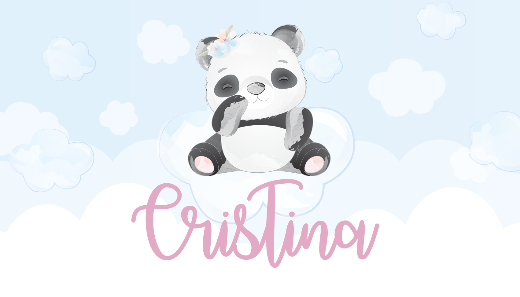 Tapete vinílico com nome ilustração de panda fofo - TenStickers