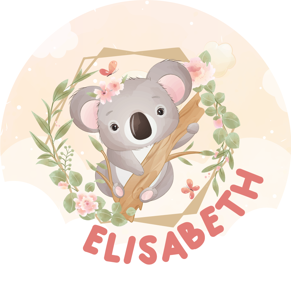 Tapete vinílico com nome arte de koala adorável - TenStickers
