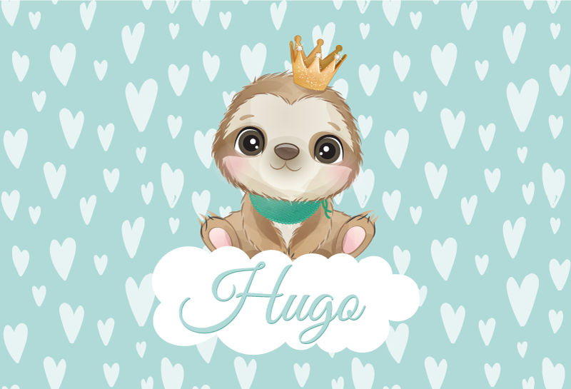 Tapete vinílico para bebés filhote de preguiça com nome - TenStickers