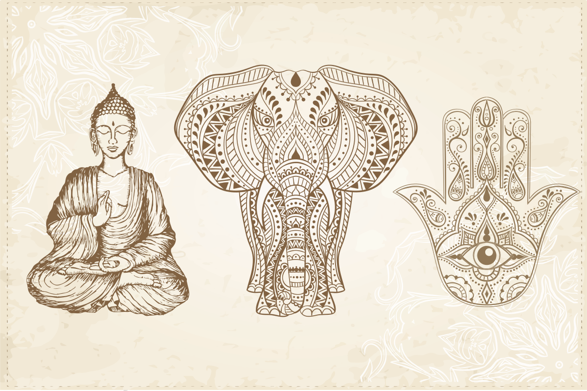 Tapete vinílico de mandala mão de elefante de buda - TenStickers