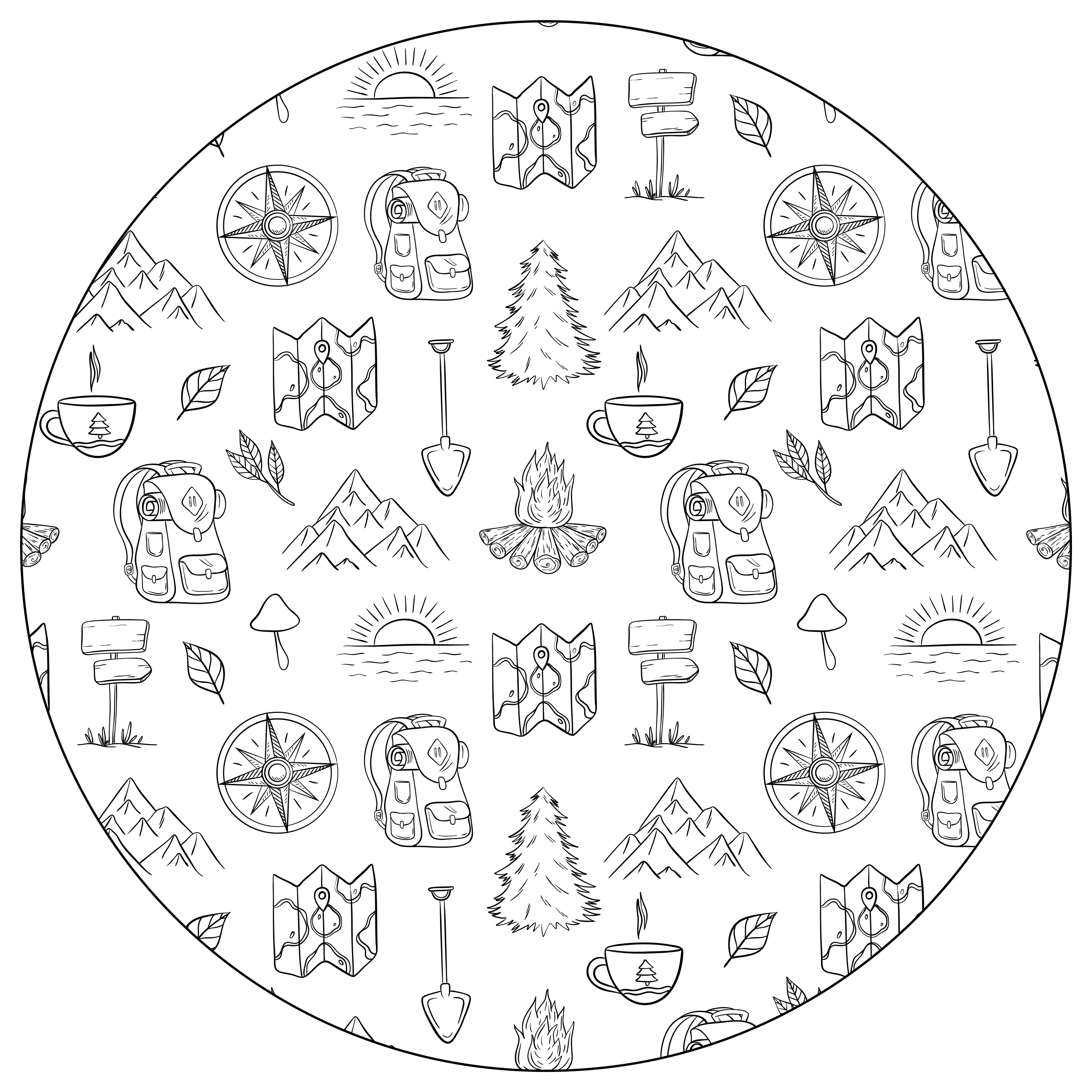 Tapete em vinil infantil ícones de aventura de acampamento - TenStickers