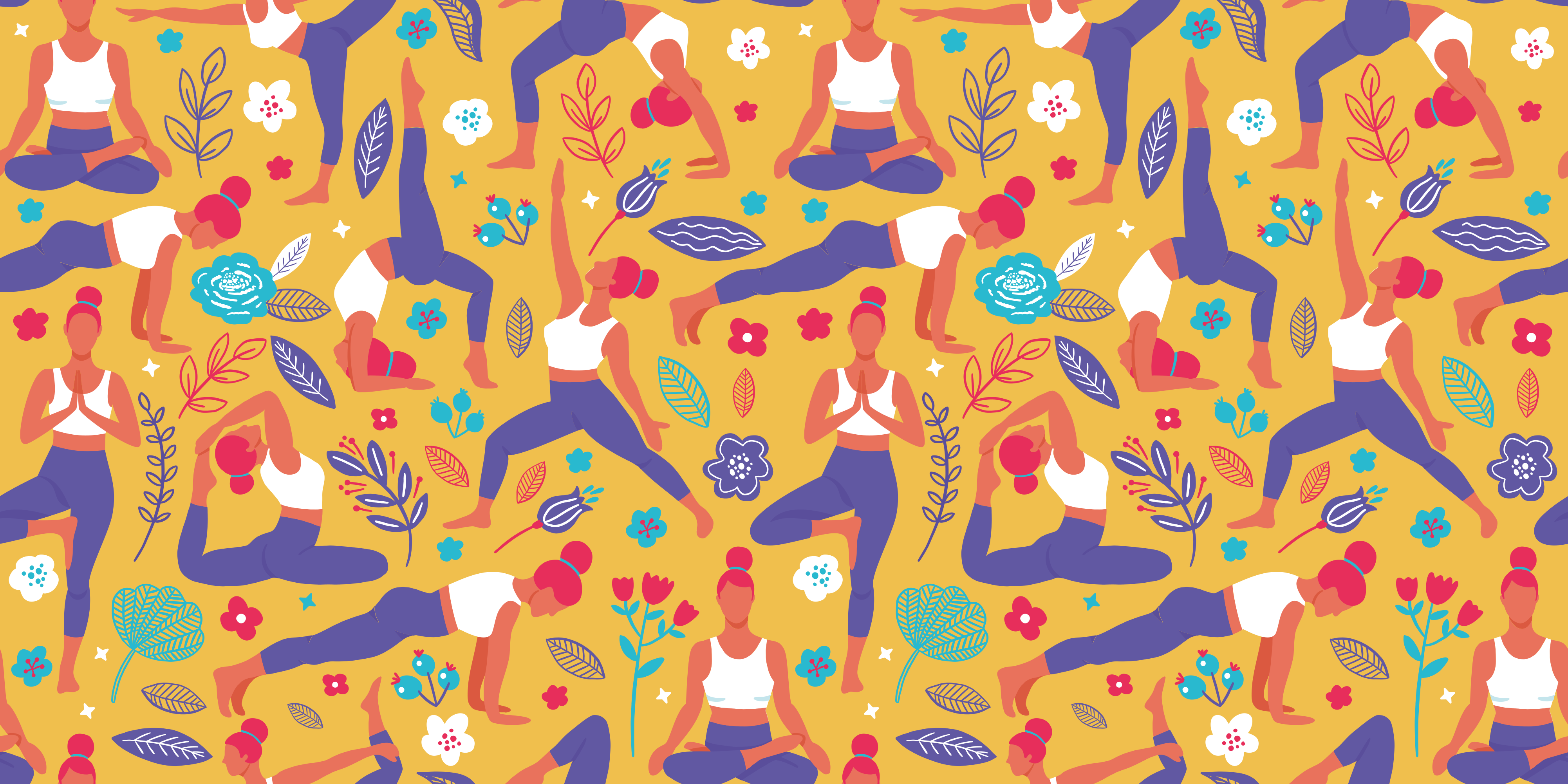 Tapete vinílico juvenil motivos vibrantes de ioga - TenStickers