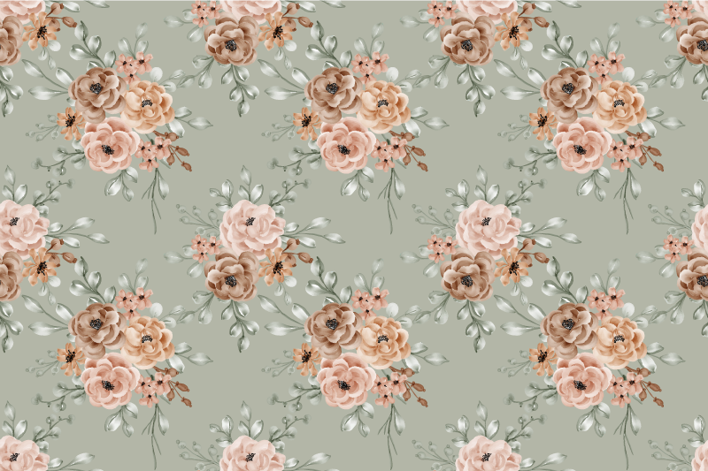 Tapete vinílico flores e plantas padrão de cores pastel - TenStickers