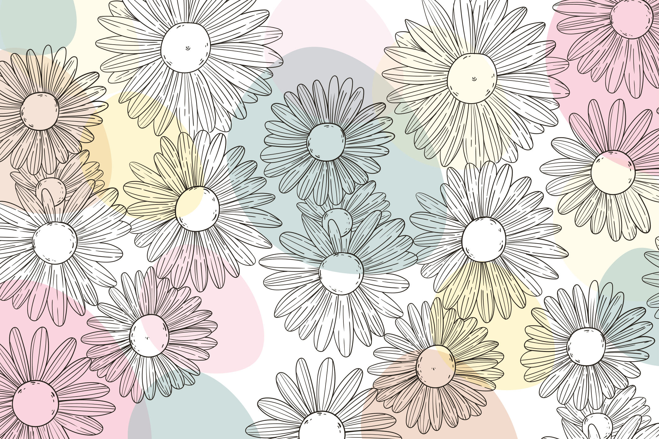 Tapete vinílico flores e plantas design aquarella margarida - TenStickers