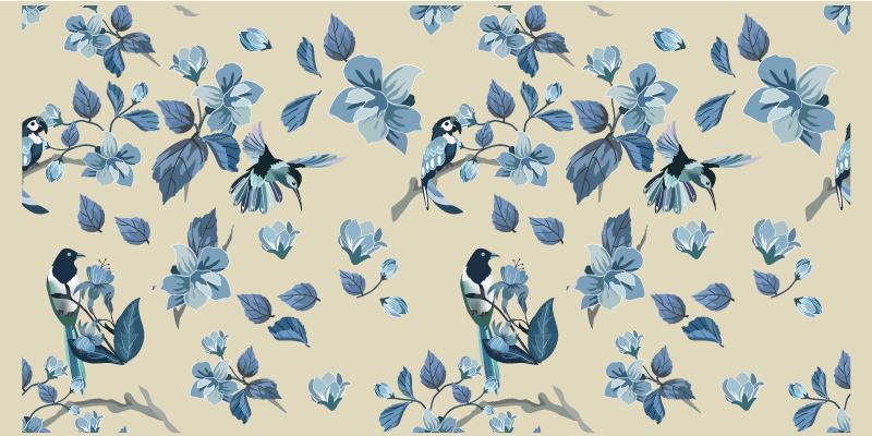 Tapete vinílico flores e plantas detalhes florais em azul - TenStickers