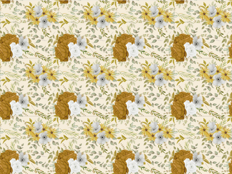 Tapete vinílico flores e plantas desenho botânico frondoso - TenStickers