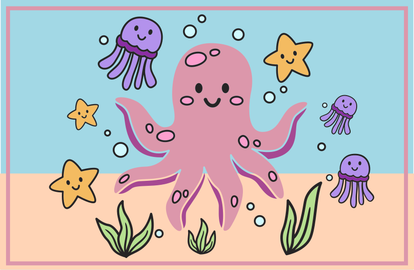 Tapete vinílico infantil ilustração de amigos do oceano - TenStickers
