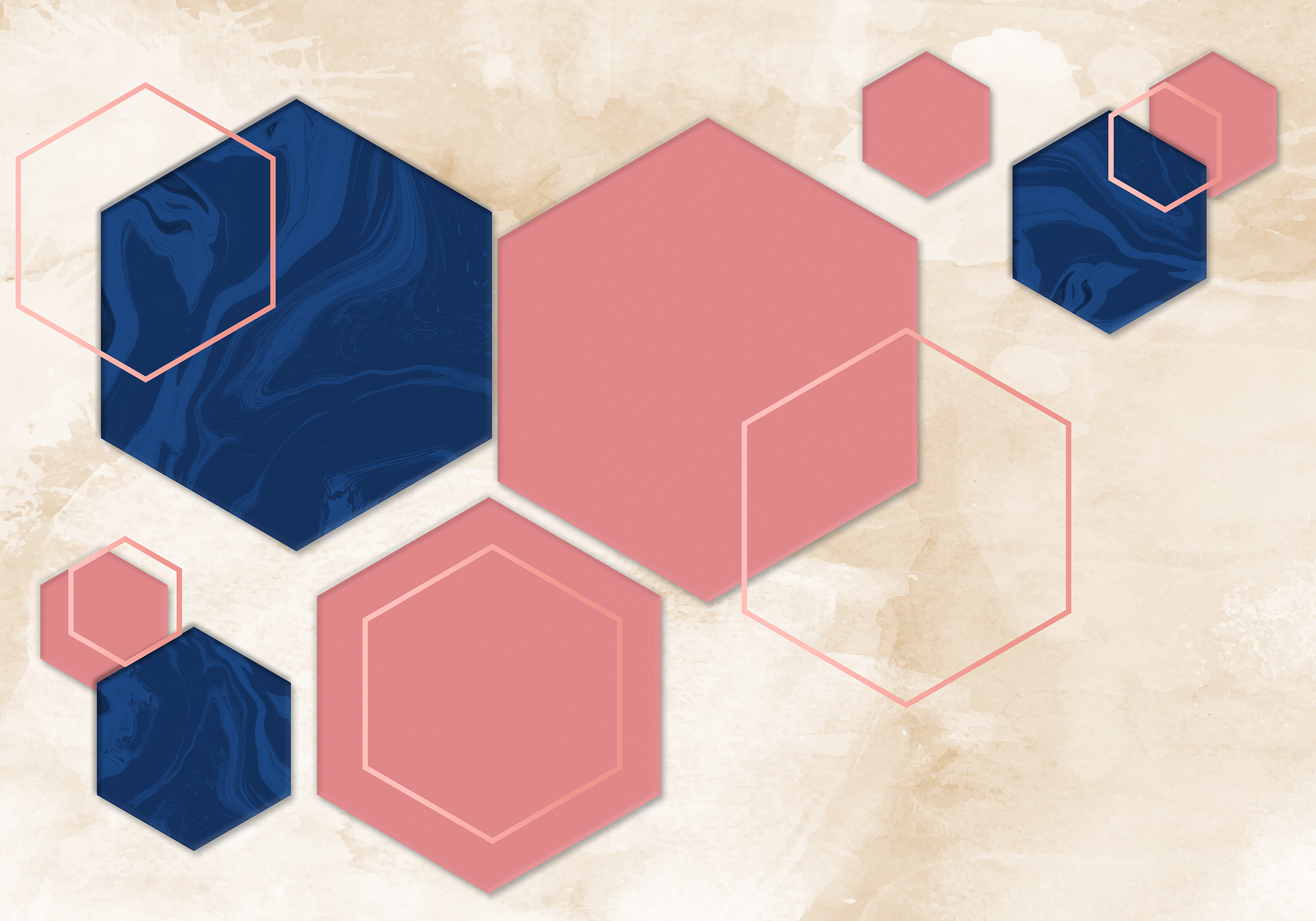 Tapete vinílico de formas geométricas hexágonos abstratos - TenStickers