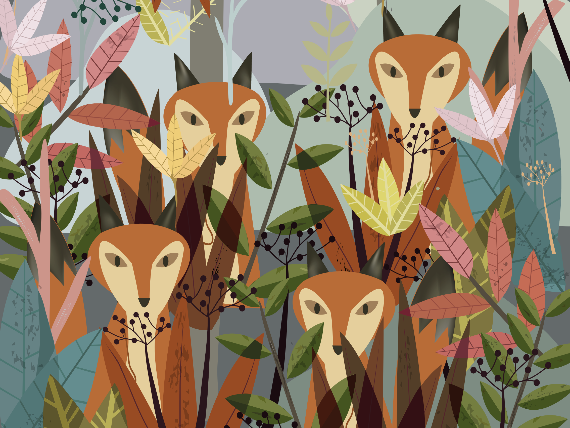 Tapete vinílico animais arte da fauna florestal - TenStickers